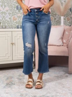 Risen Mid-Rise Crop Flare Button Down Jeans | 0 - 3X -Bee Cool Store b188777042c84616512a9c707436a75a