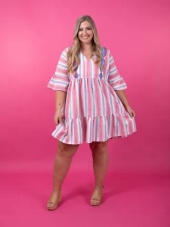 Easel V Neck Striped Babydoll Embroidered Dress | S - L -Bee Cool Store b1ba09d08eae3c1dc9480952428f1fc0