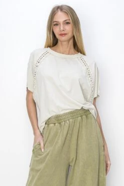 J. Her Mineral Wash Floral Trim Top | S - XL