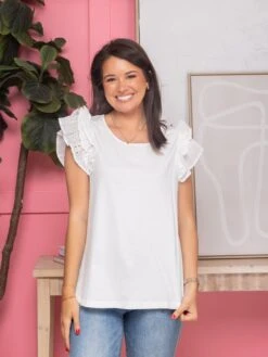 Round Neck Ruffle Sleeve Top | S - 3X