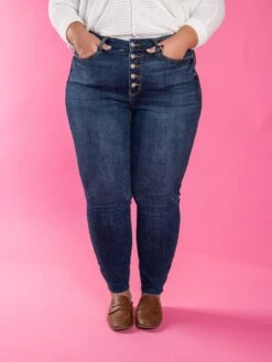 Judy High Rise Button Fly Cut Off Raw Hem Skinny Jeans | 0 - 24