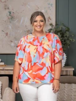 Multicolor Abstract Print Flounce Sleeve Blouse | S - XL