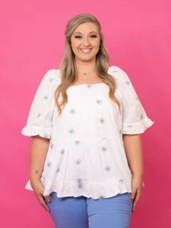 Daisy Embroidered Square Neck Balloon Sleeve Top | S - 3XL -Bee Cool Store cxPq0RD1nhXMlLk5pvrCjltMiZ7tKIxq3ZuIjcvg