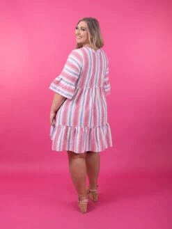 Easel V Neck Striped Babydoll Embroidered Dress | S - L -Bee Cool Store d0cea094a4372e67f32bc8115232294b