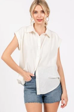 Linen Botton Up Roll Up Sleeve Shirt | S - L
