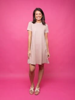 Short Sleeve Round Neck Cotton Dress W/ Ribbing | S - XL -Bee Cool Store d94af777abf10143aafc3c20b4671810