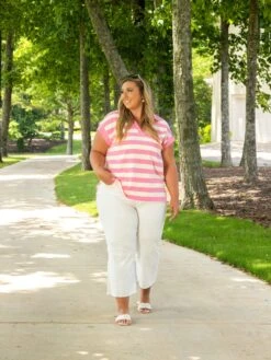 Stripe V-Neck Collared Cap Sleeve Top | S - XL