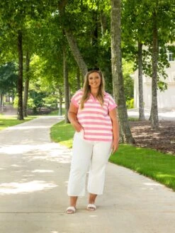 Stripe V-Neck Collared Cap Sleeve Top | S - XL -Bee Cool Store f35f2bebac454cb5674407627f1ea615