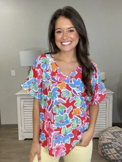 Flower Print Dolman Sleeve Top | S-L-
