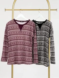 Snowflake Print Long Sleeve Round Neck Top | S-3X