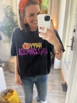 Washed Sequined Happy Halloween Top | S - L