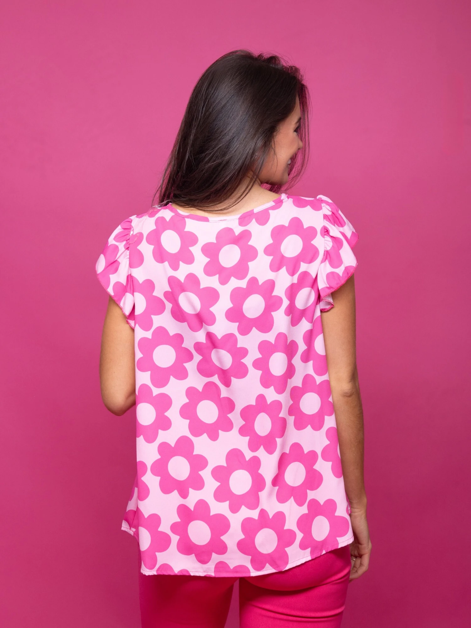 Ruffle Sleeve Round Neck Floral Printed Top | S - 3X 6 Ruffle Sleeve Round Neck Floral Printed Top | S - 3X - Image 4