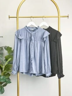 Washed High Neck Long Poet Sleeves Top | S - L