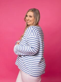 Striped Long Sleeve Split Neck Top W/ Back Buttons | 1X-3X -Bee Cool Store lBJzxh2uxuWgLAyePKIxPiP2yg8SGZr5MPxnqRLb