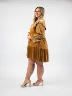 Velvet Ruffled Cap Shoulders Long Sleeve Dress | S - L -Bee Cool Store mygrQD2abdP6Dqz1hncka5h8DLphetrMVu1LG4A6