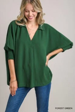 Collared Blouse With Textured Fabric | S - 2XL Umgee