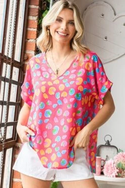 Multicolor Abstract Print V-Neck Woven Top | S - 3X