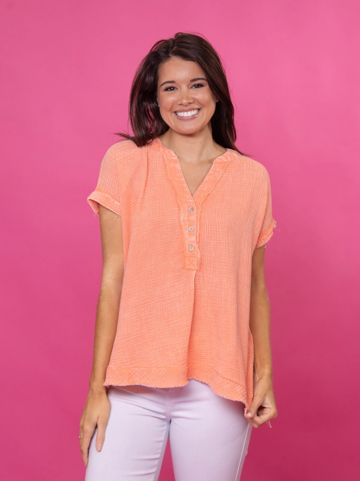 Zenana Washed Double Gauze 3/4 Button Henley Top | S/M-L/XL 8 Zenana Washed Double Gauze 3/4 Button Henley Top | S/M-L/XL - Image 6