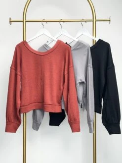 Raw Edge Oversized Waffle Knit Long Sleeve Top | S - 3XL