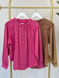 Long Sleeve Cotton Gauze Mineral Washed Top | S - L